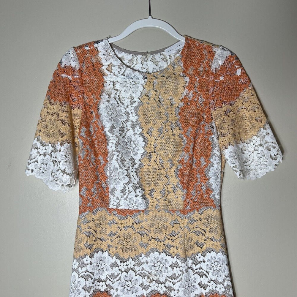 Flutter By Dance & Marvel Lace Dress Striped Women's Size Medium Ivory Orange - Picture 3 of 13